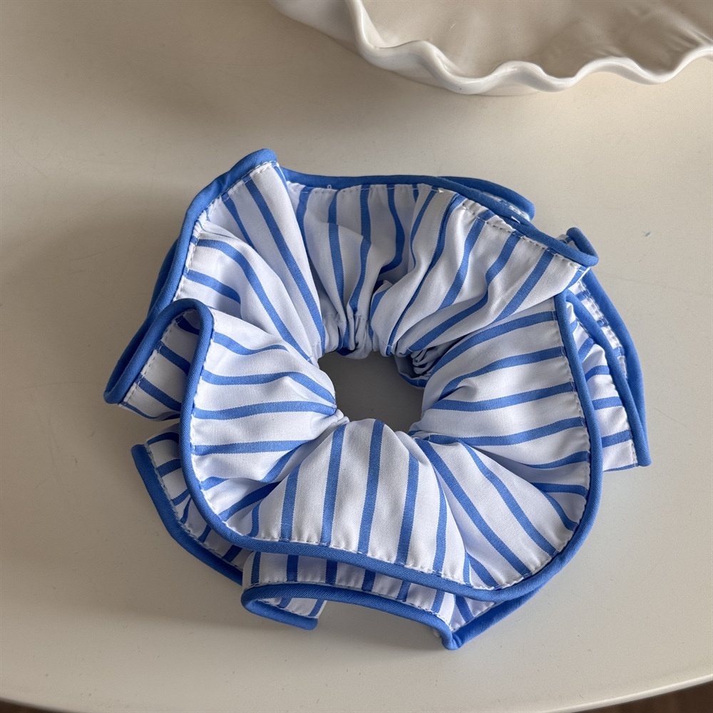 Women's Summer Cloth Telephone Cord Hair Tie Yellow Blue Striped