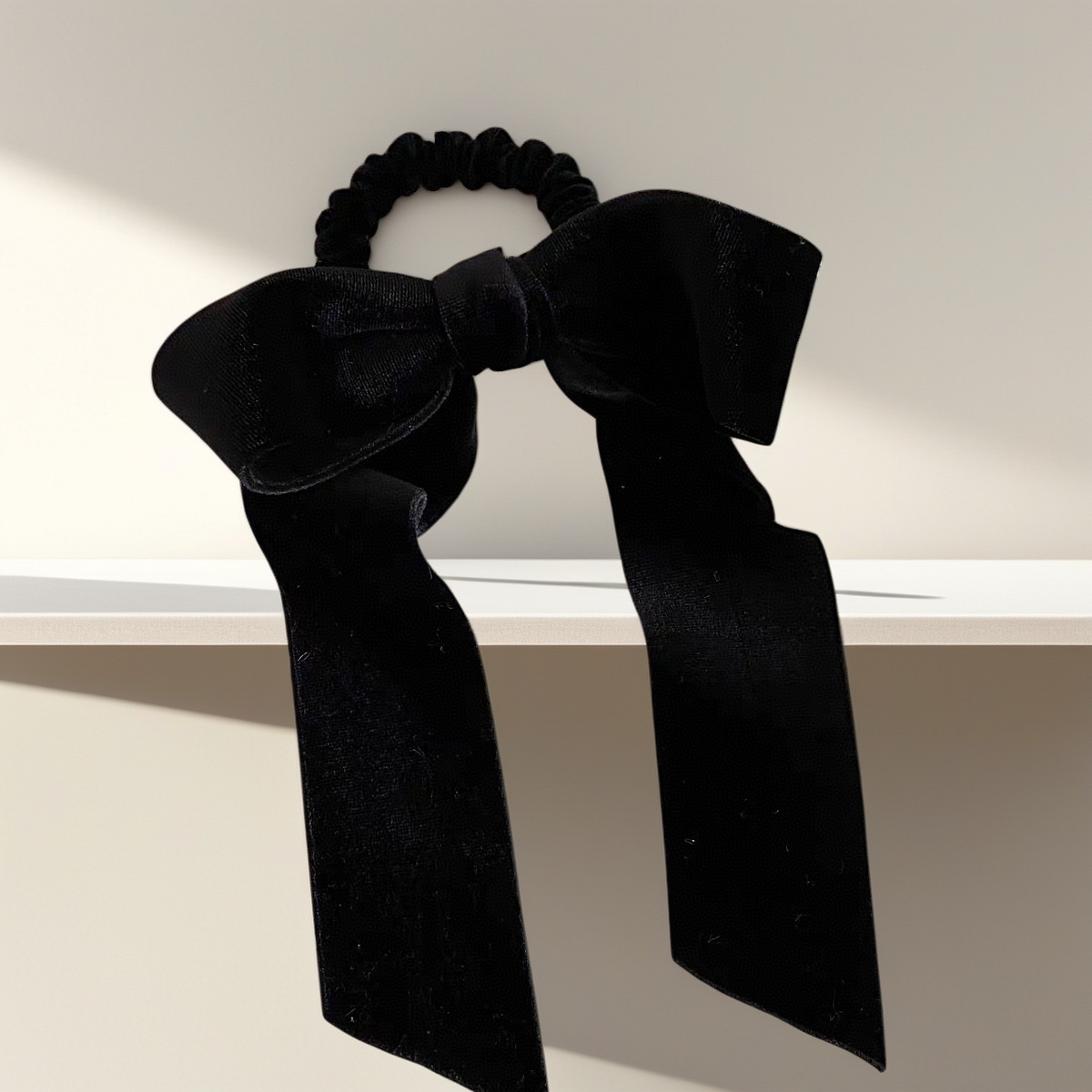 Women's Elegant Velvet Bow Ribbon Ponytail Hair Tie Solid Burgundy