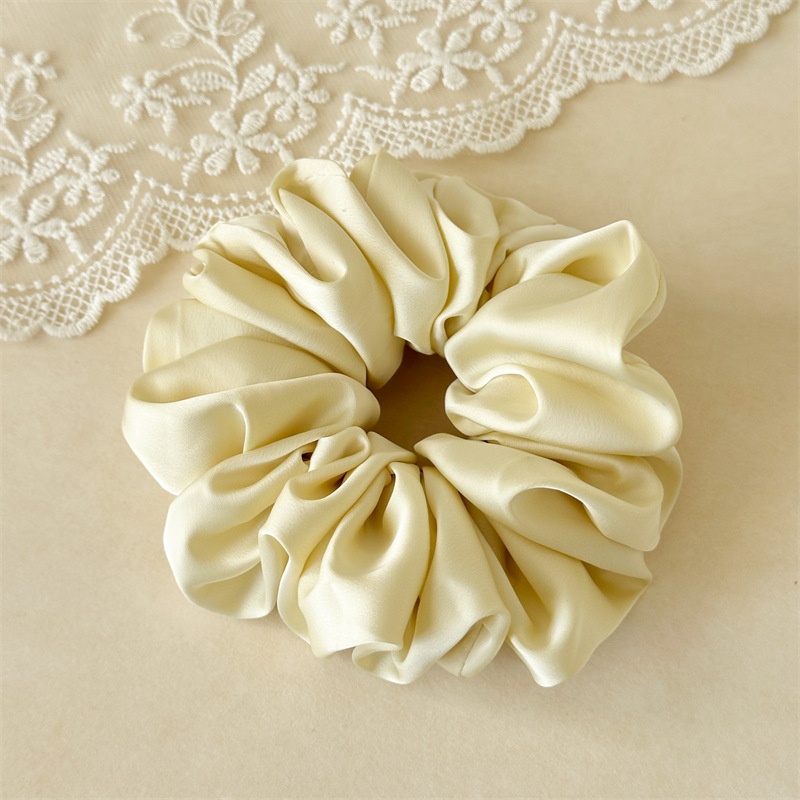 Women's French Style Satin Hair Tie For Spring Daily Wear Solid Beige
