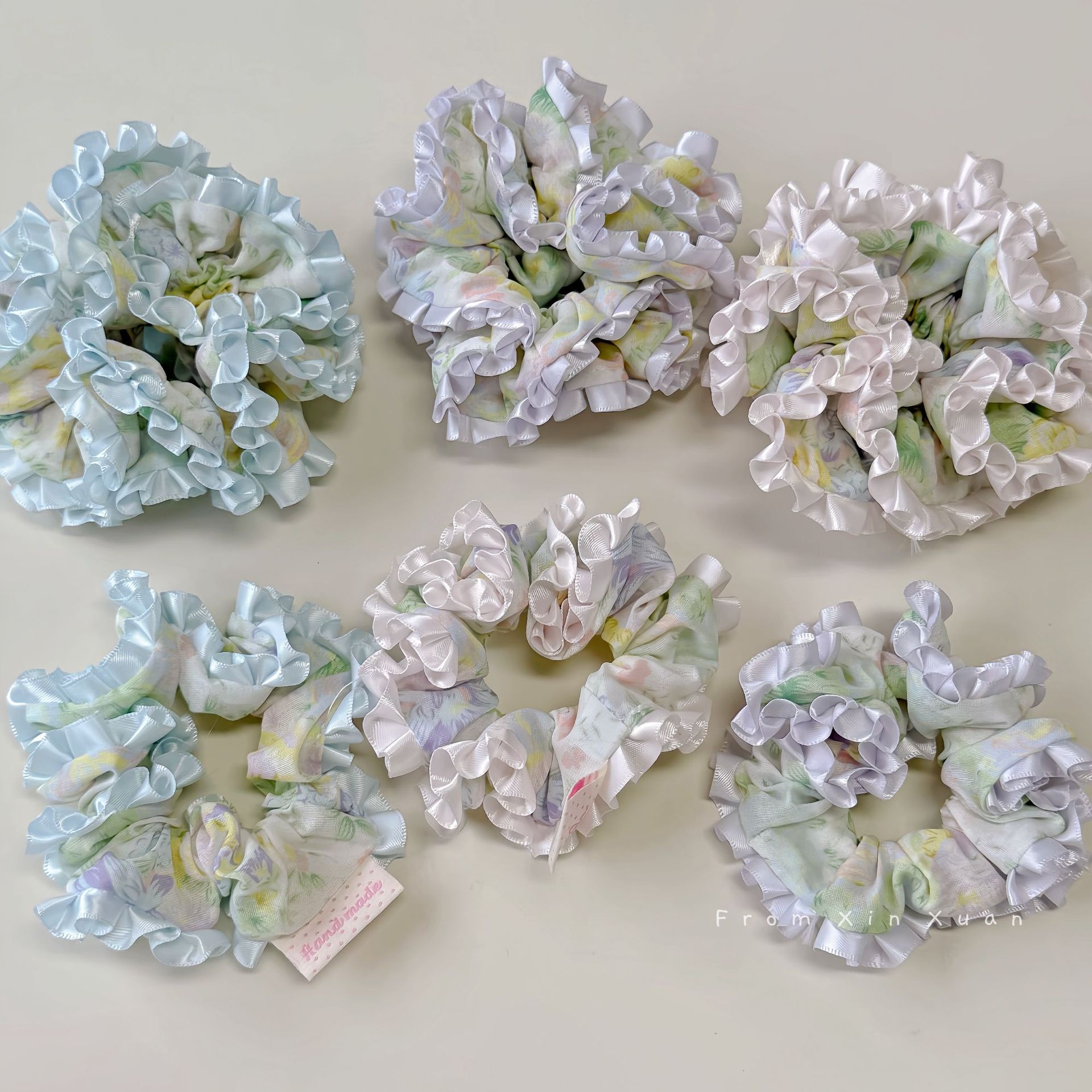 Girls Sweet Floral Print Gauze Bowknot Hair Ties Forest Style Elastic Bands