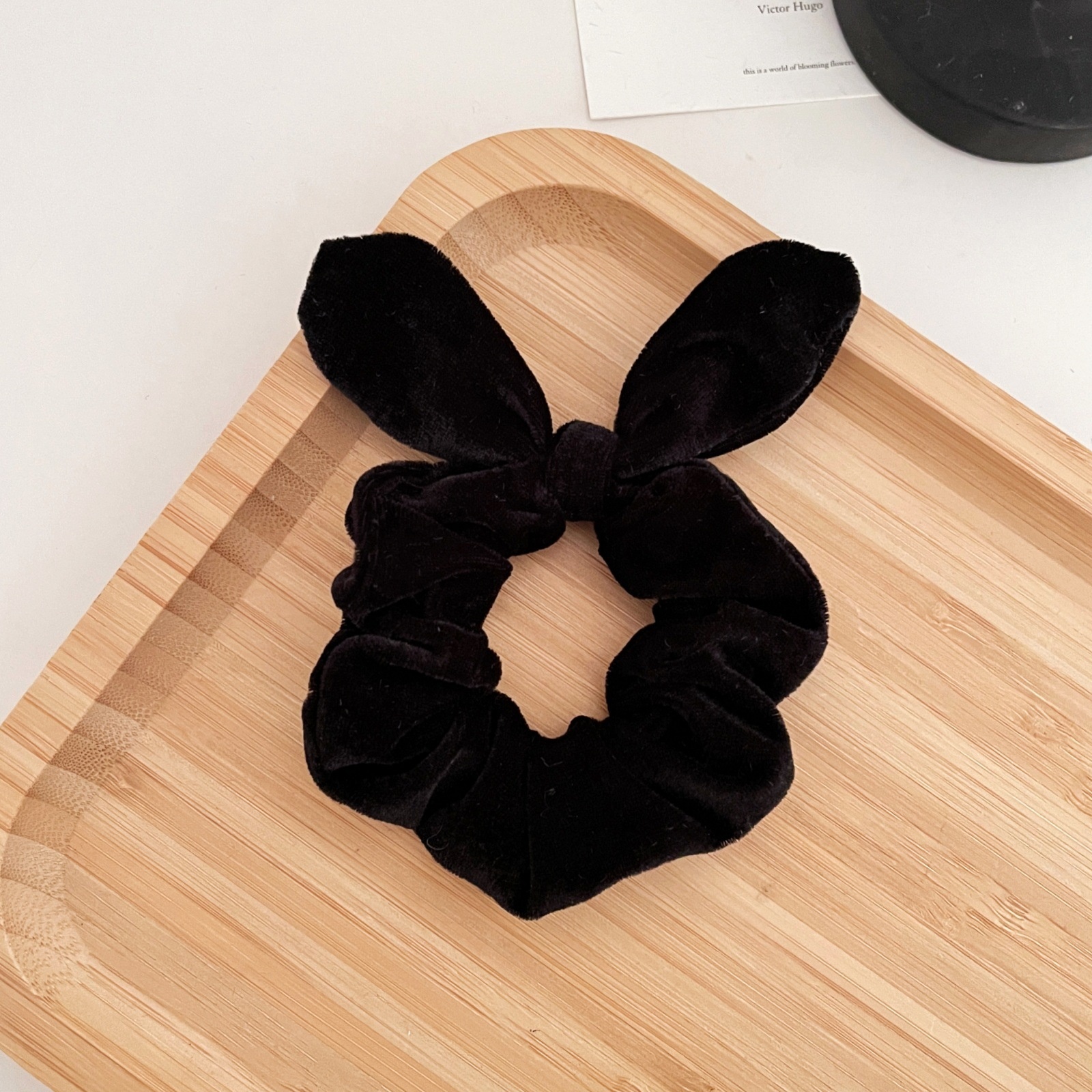 Women Velvet Bow Ponytail Hair Tie Solid Coffee Red Black Beige