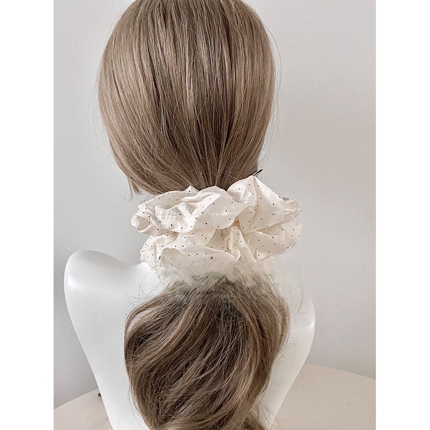 Women's Spring Cloth Hair Tie Scrunchie White Polka Dots Heart Pattern