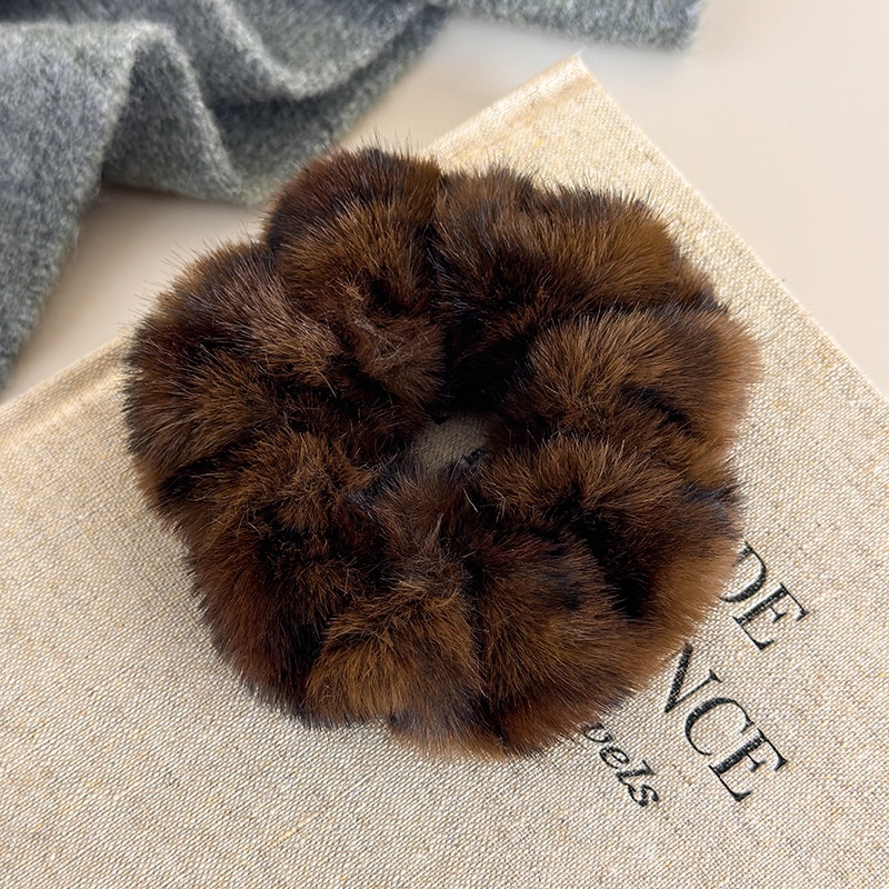 Women's Winter Flannel Large Ponytail Hair Scrunchie Leopard Print