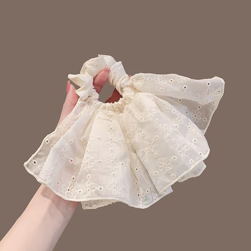 Women's Elegant Banquet Oversized Lace Elastic Hair Tie White Floral