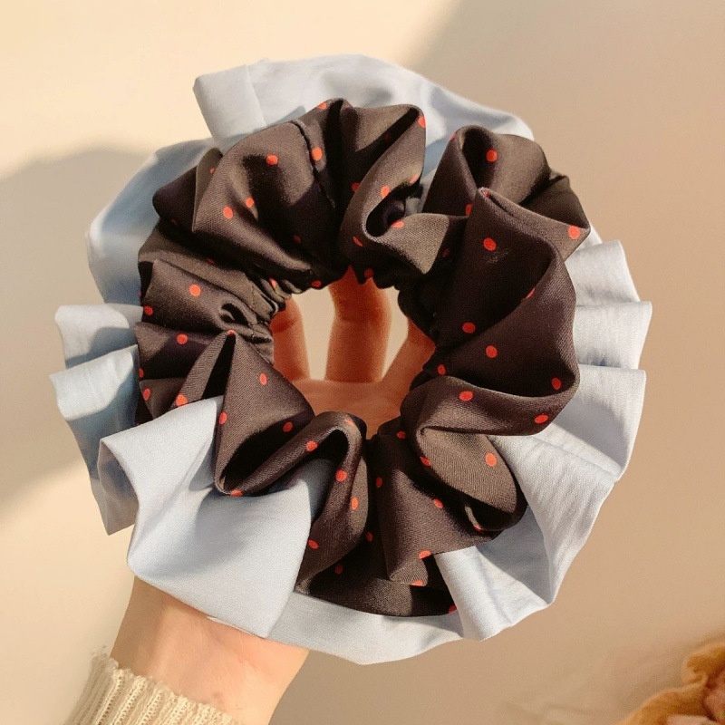 Women's New Year Cloth Hair Tie Scrunchie Red And White Polka Dots