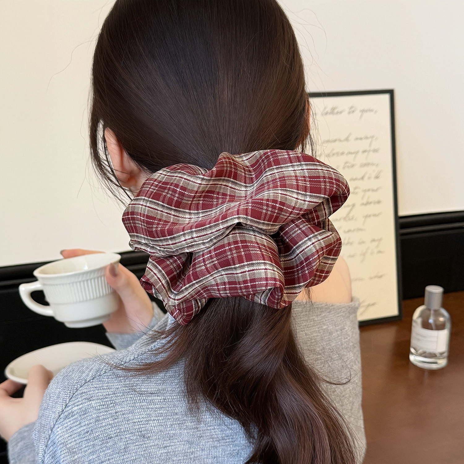 Women's School Style Fabric Ponytail Hair Scrunchies Retro Plaid