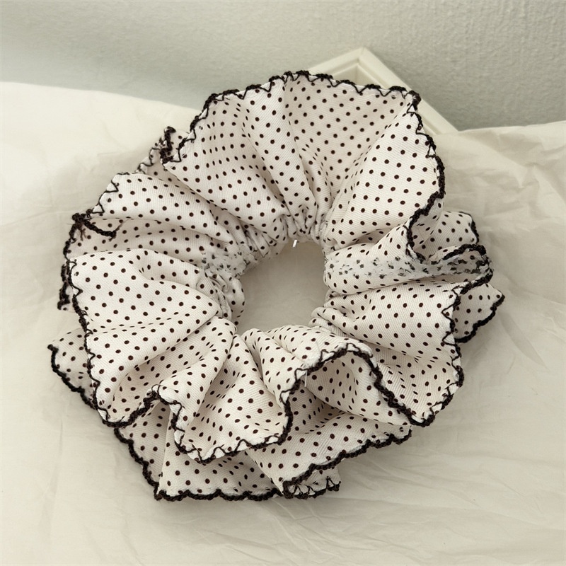 Women's Spring Cloth Hair Tie Scrunchie White Polka Dots Heart Pattern