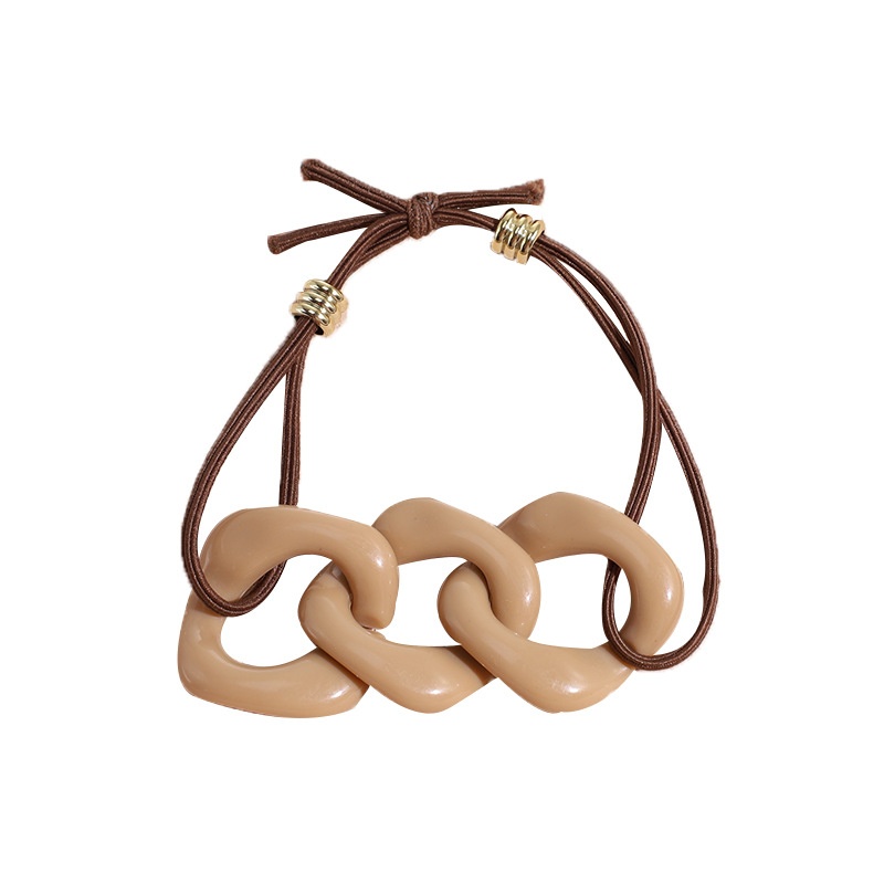 Women's Simple Autumn Cloth Bowknot Hair Tie Coffee Beige Chain Print