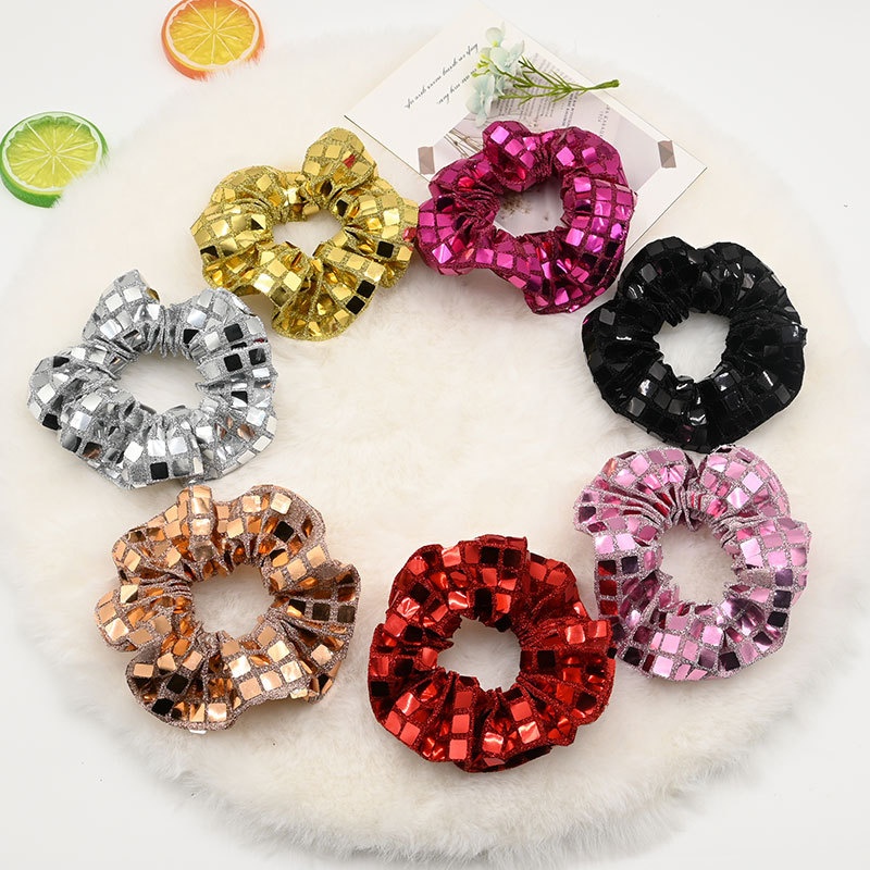 Women's High-End Fabric Scrunchies Ponytail Holder Hair Bands Silver