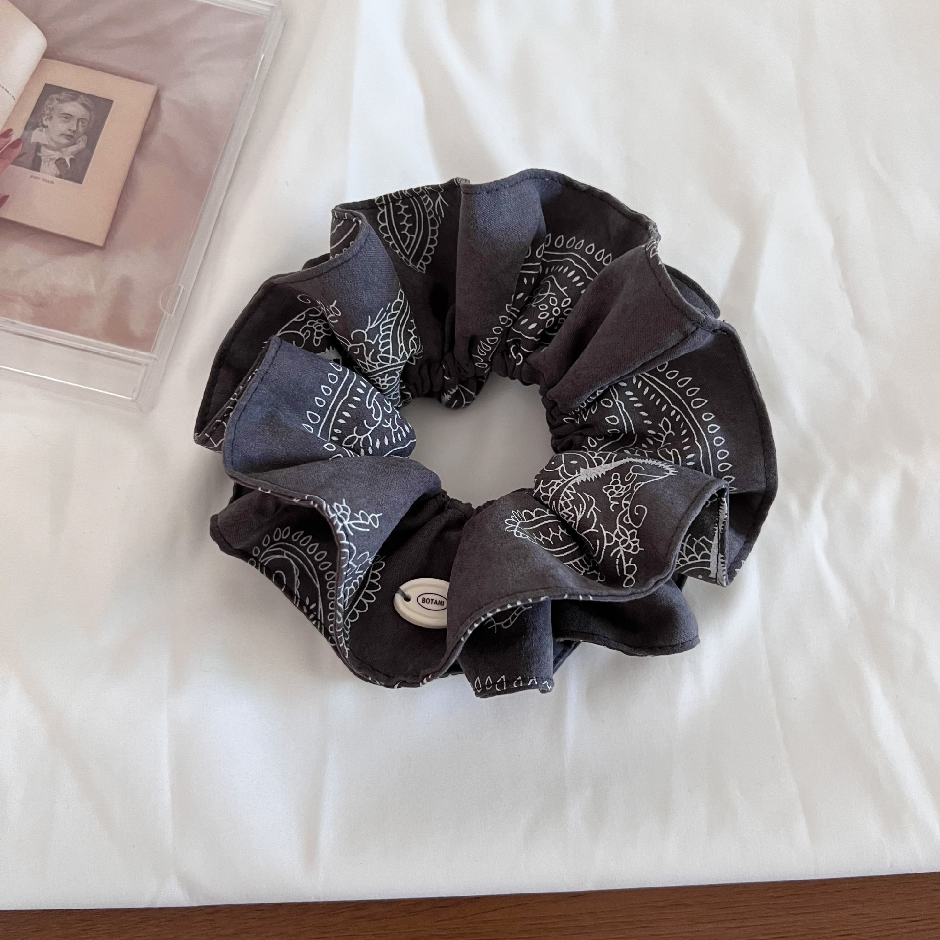 Women's Autumn Soft Cloth Telephone Cord Hair Tie Coffee Floral
