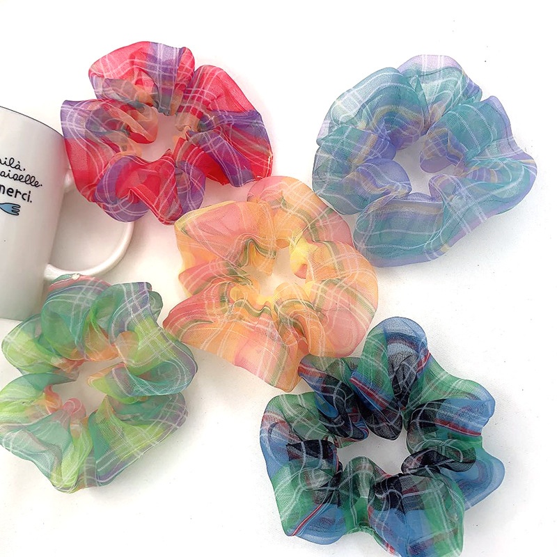 Women's Organza Bow Hair Tie Multi-functional School Hairband Plaid