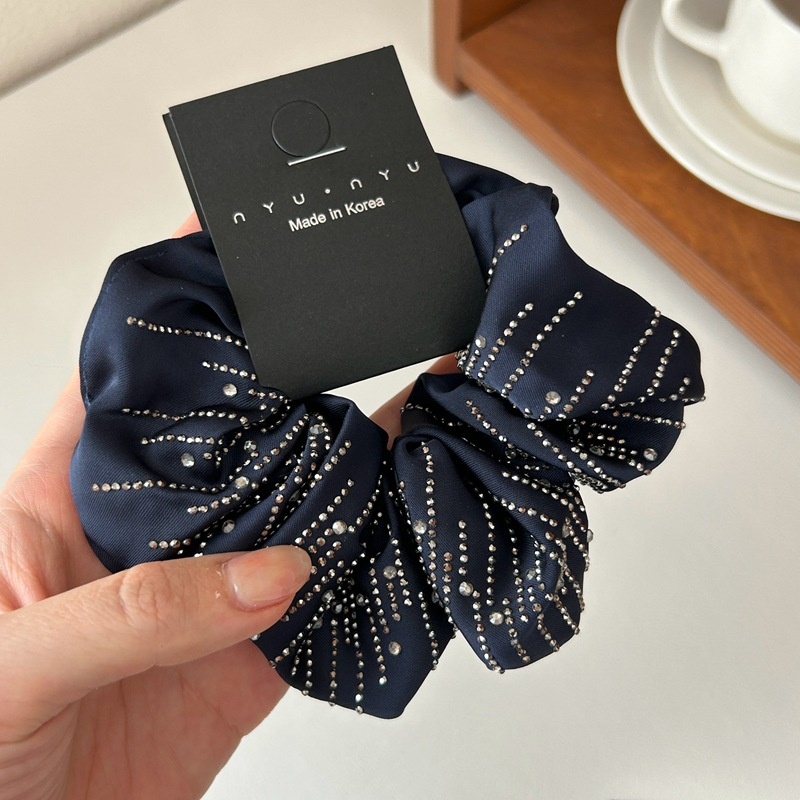 Women's Sparkly Rhinestone French Style Autumn Cloth Hair Tie Black