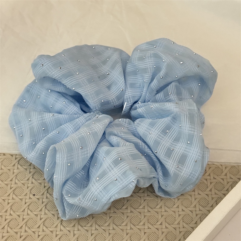 Women's Stylish Rhinestone Cloth Scrunchies Checkered Plaid Hair Tie