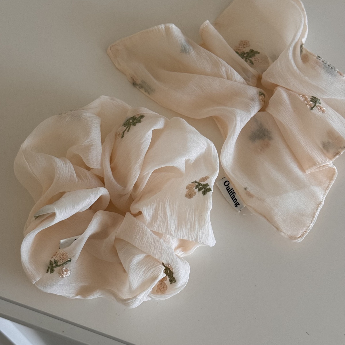 Women's Sweet Everyday Cloth Hair Tie Apricot Embroidered Floral