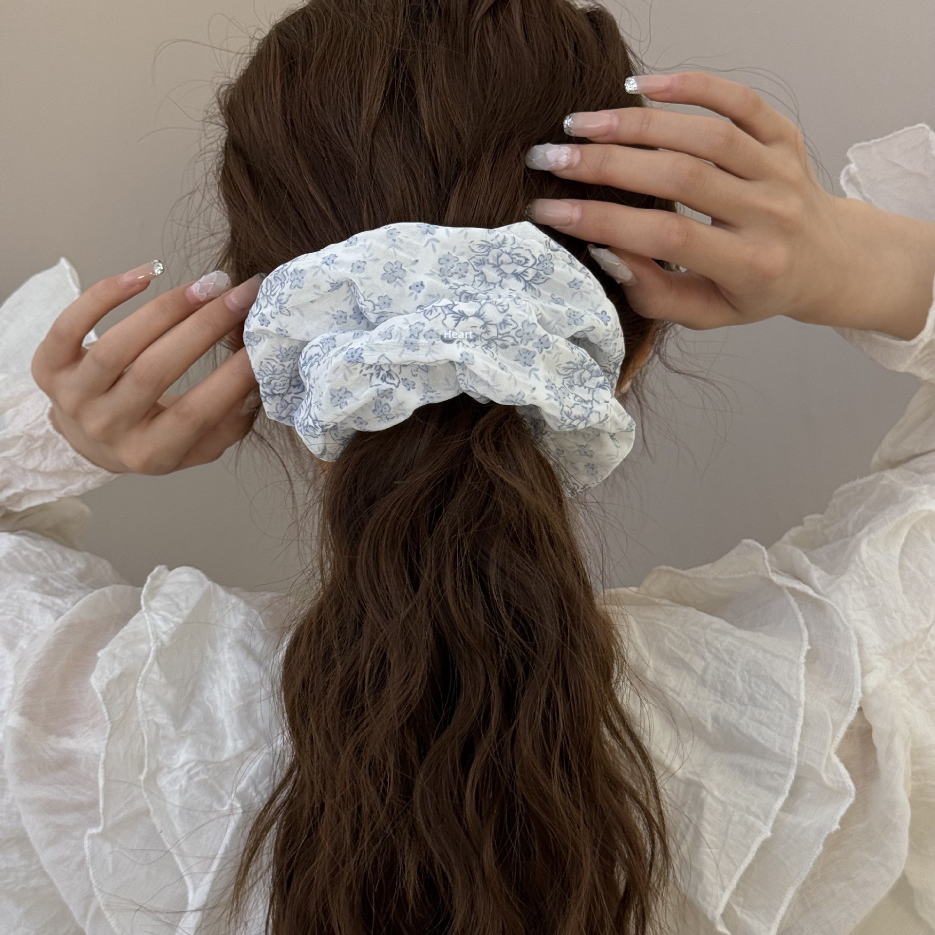 Women's Spring Retro Cloth Hair Tie Accessory Blue Ditsy Floral