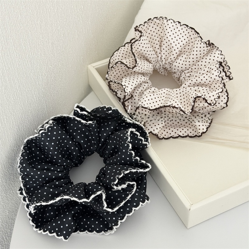 Women's Spring Cloth Hair Tie Scrunchie White Polka Dots Heart Pattern