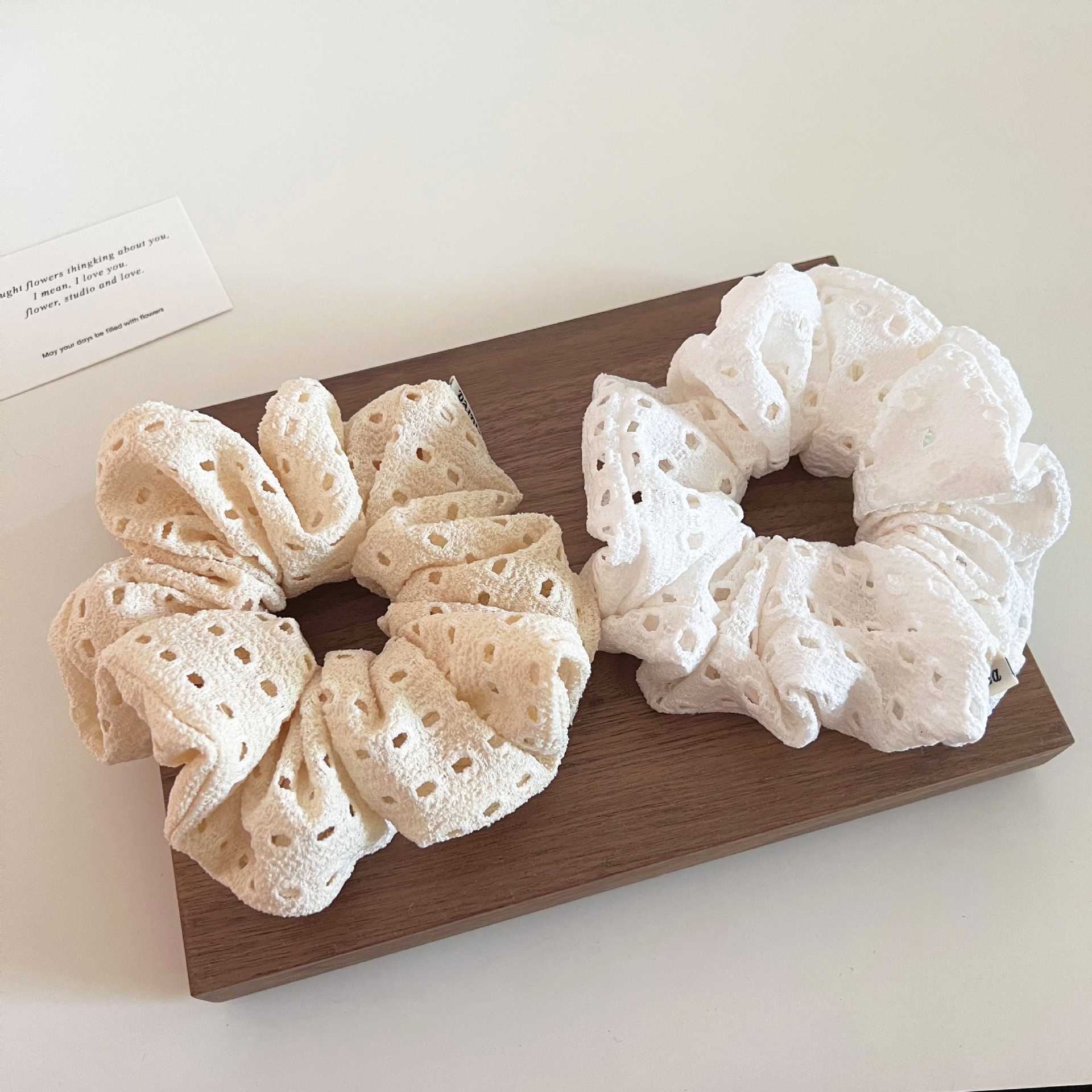 Women's Sweet Hollow Lace Low Bun Hair Tie Solid White Yellow