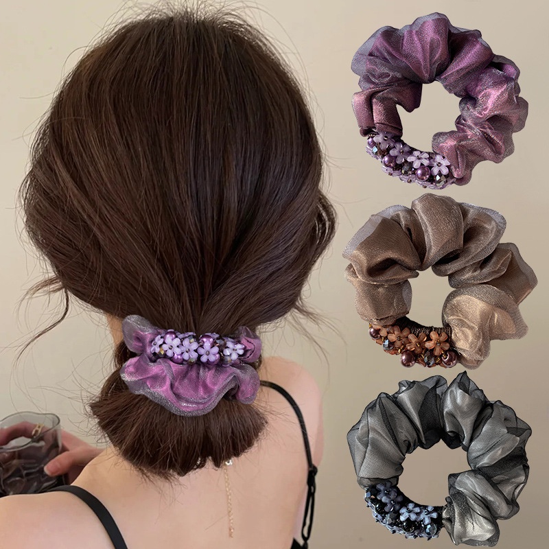 Women's Daily Handmade Organza Hair Tie Scrunchie Shiny Flower