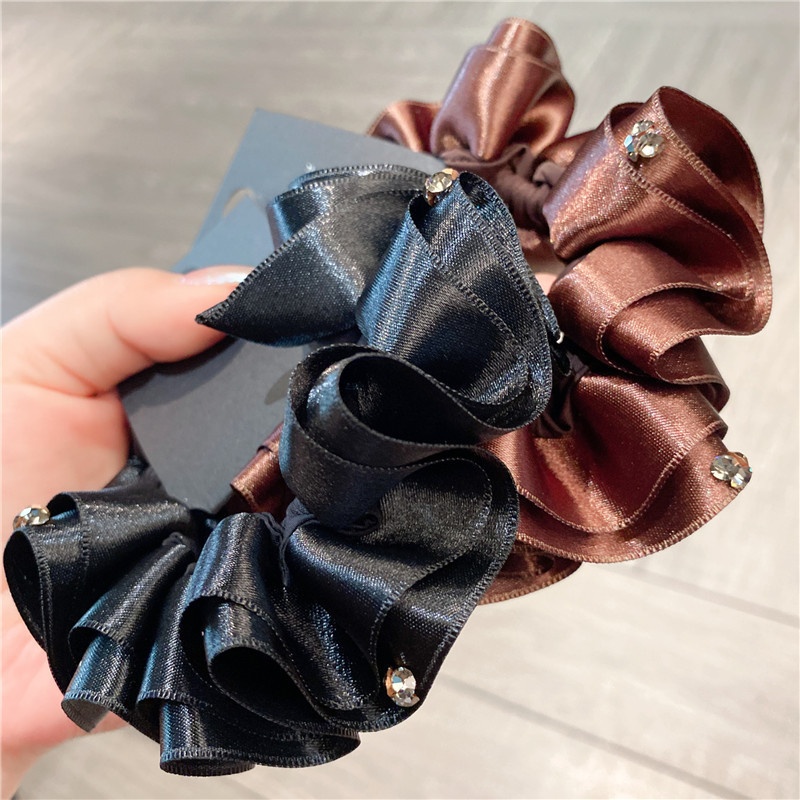 Women's Elegant Low Bun Elastic Hair Ties Satin Diamond Embellished