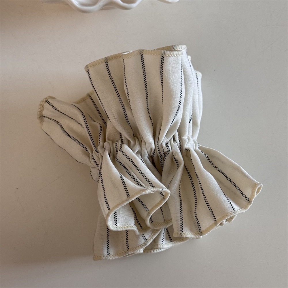 Women Elegant Low Bun Hair Scrunchie Elastic Striped Cloth Coffee Beige