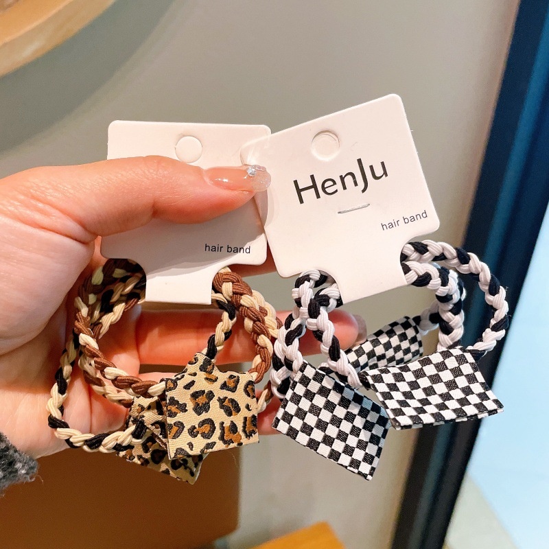 Women's High Elasticity All-Season Hair Ties Black And White Plaid Denim