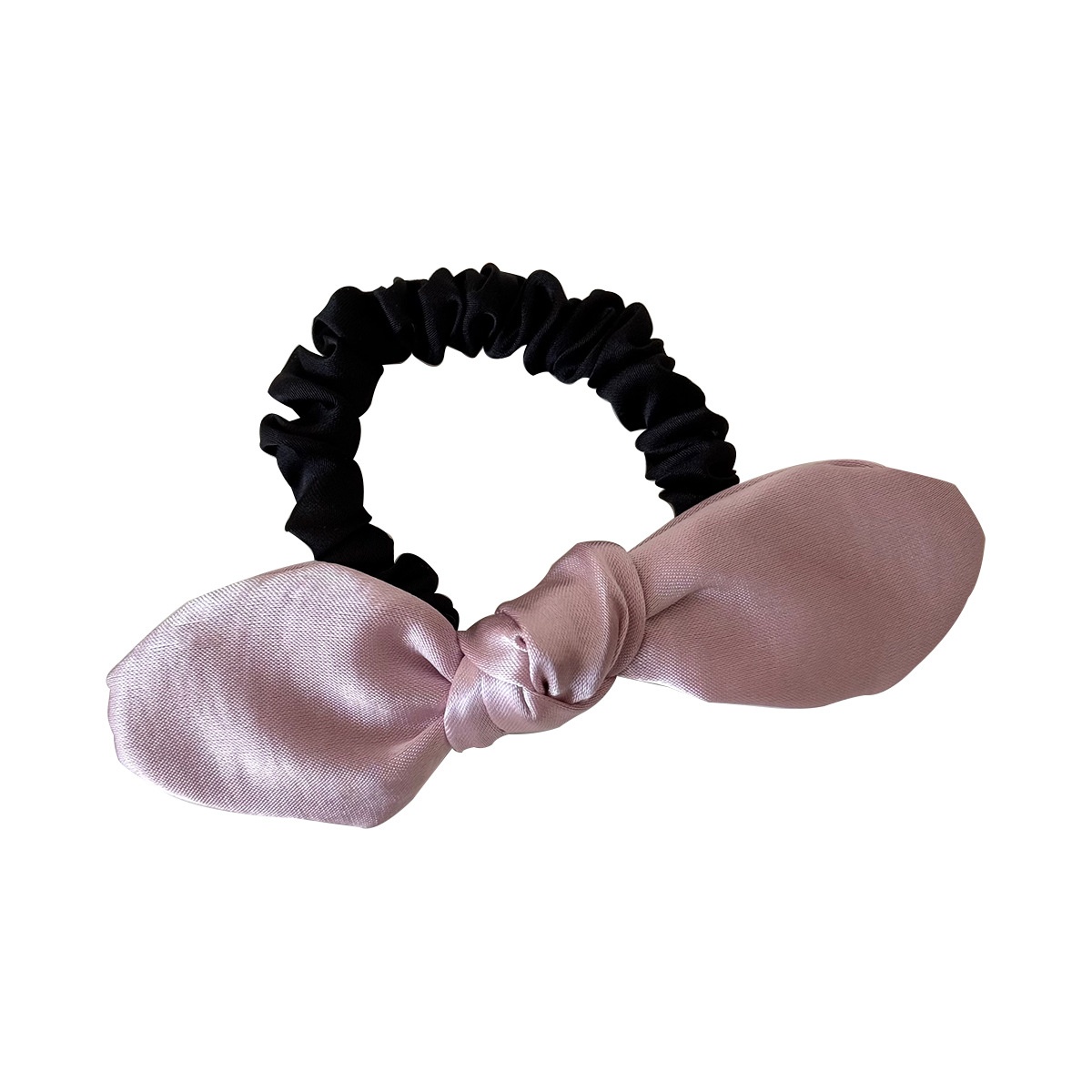 Women's French Satin Spring Ponytail Holder Hair Tie Pink Bowknot