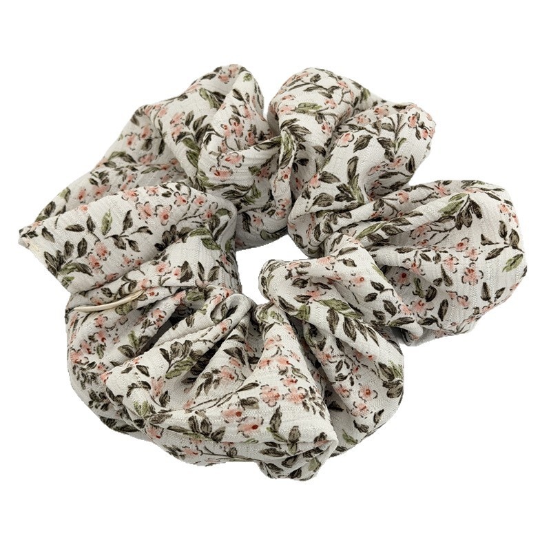 Women's Vintage Floral Cotton Extra Long Ruched Hair Tie for Braids
