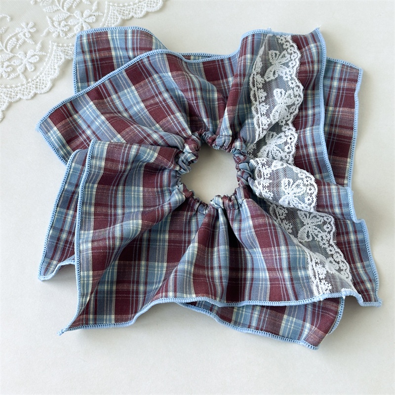 Women's Double Layer Polyester Low Ponytail Hair Tie Retro Fall Plaid