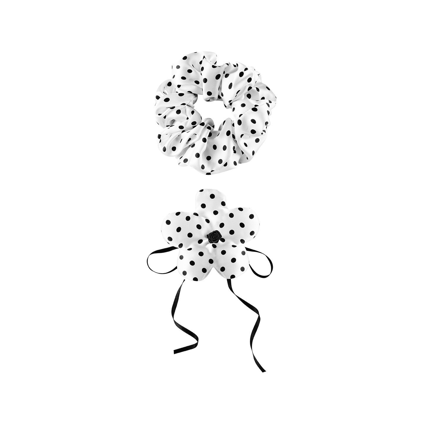 Girls Spring Satin Telephone Cord Hair Tie White And Black Polka Dots