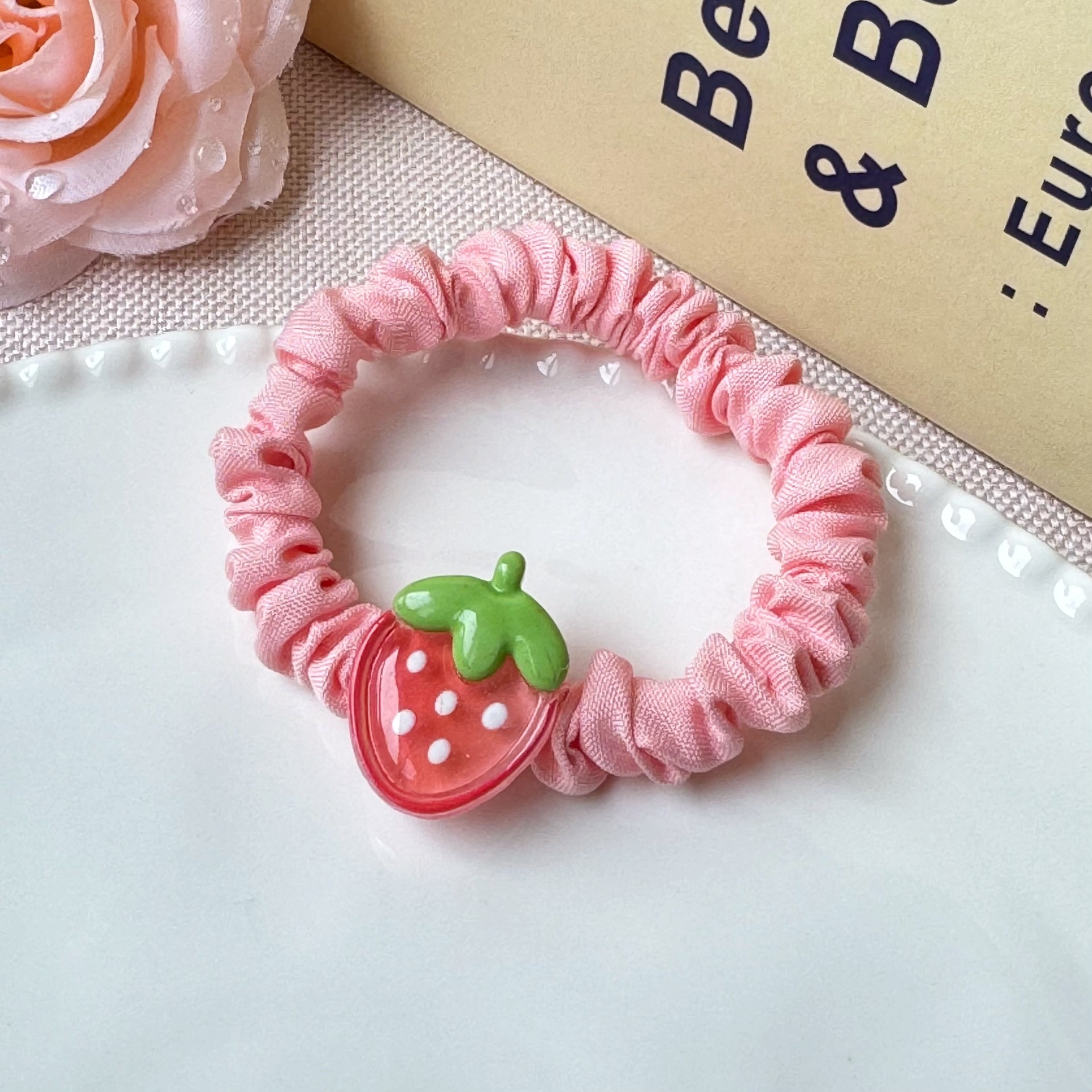 Girls High Elastic Resin Scrunchie Hair Tie Transparent Rose Red Fruit