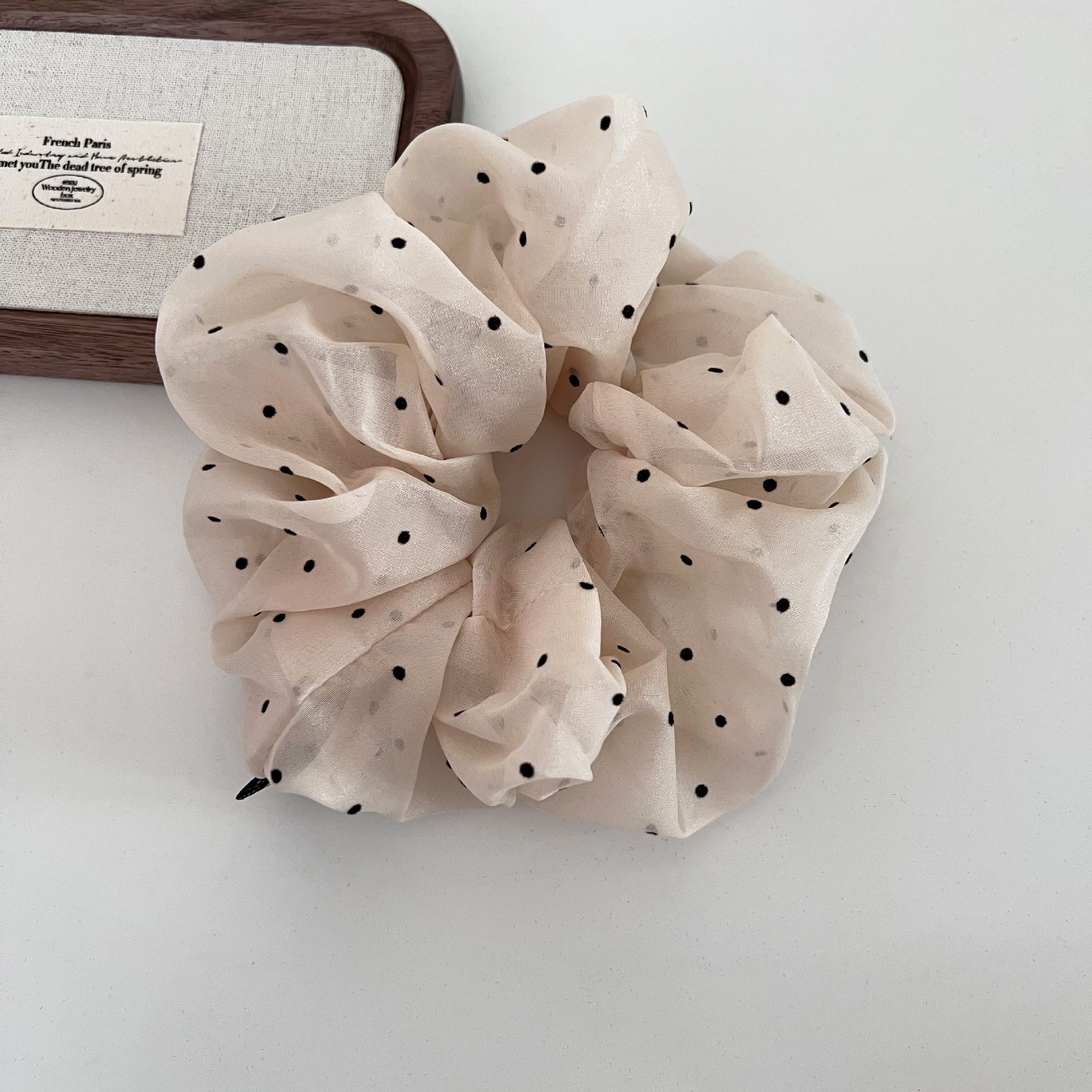 Women's Summer French Style Cloth Hair Tie Apricot Polka Dots