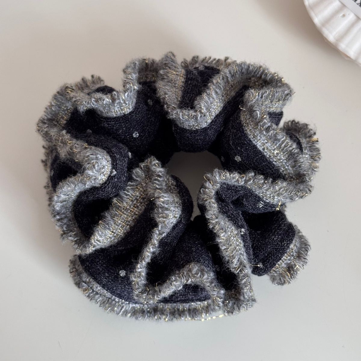 Women's Winter Cozy Plush Knit Hair Tie With Coffee Polka Dots