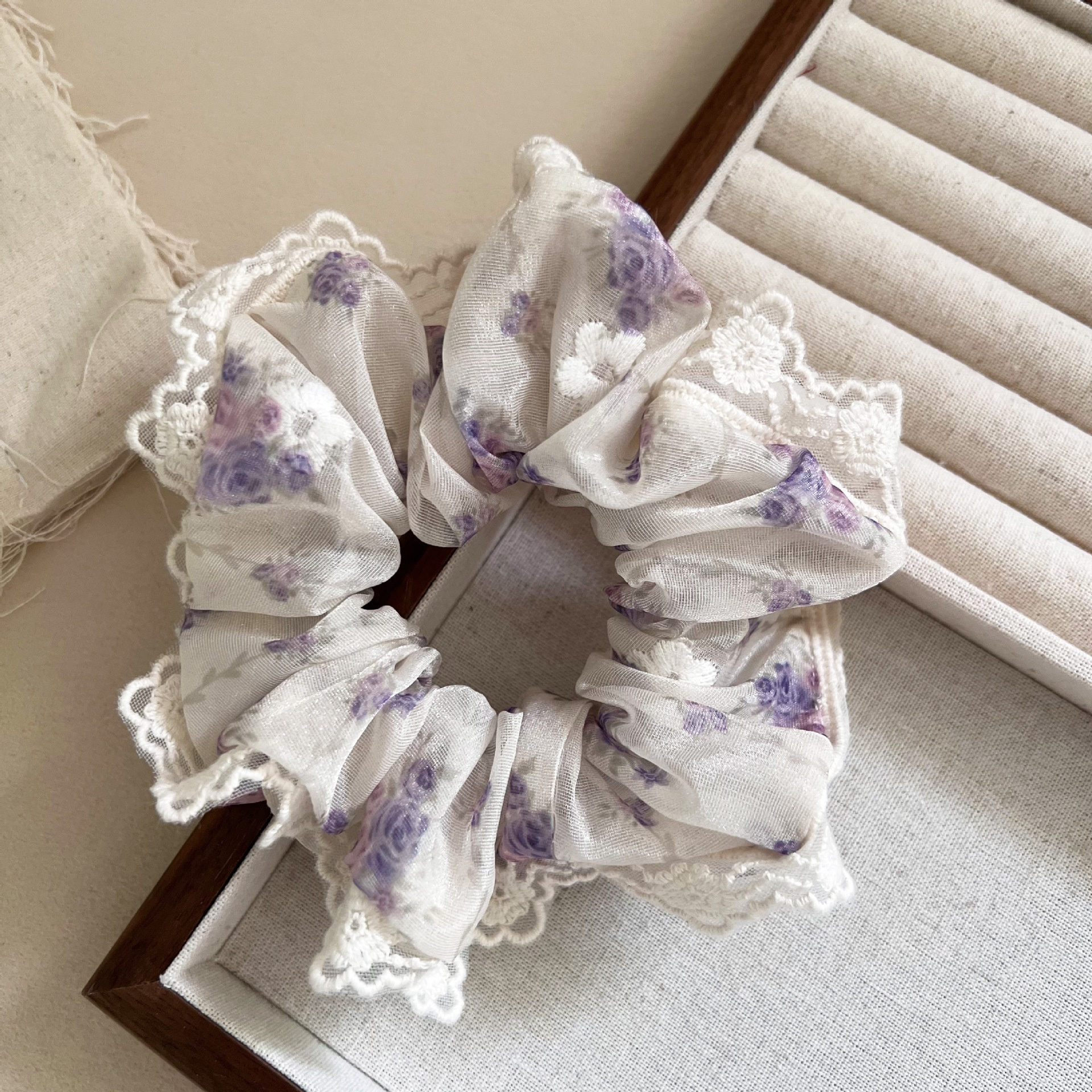 Women's French Lace Floral Elastic Headband for Ponytails and Buns