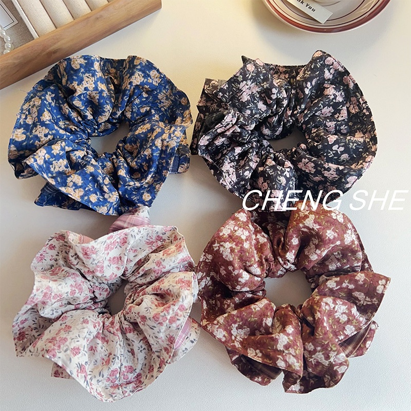 Women's Daily Large Fabric Elastic Hair Scrunchies Floral Plaid