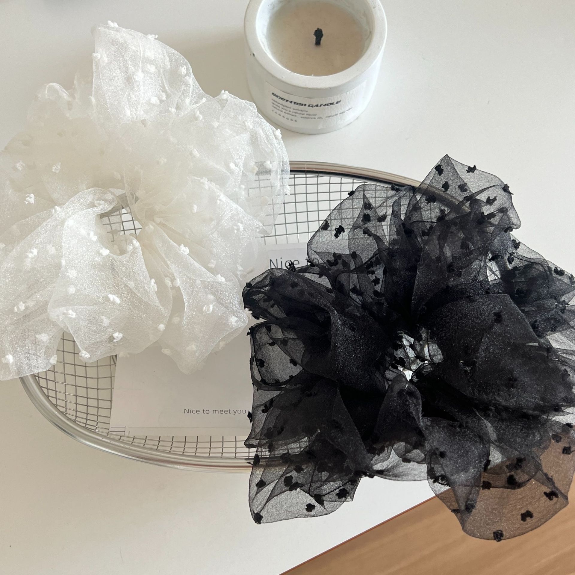 Women's Elegant Cloth Hair Tie Simple Polka Dot Solid Color Daily Scrunchie