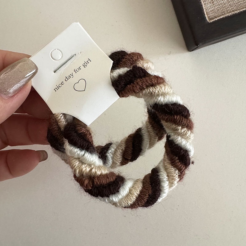 Women's Autumn Winter Thickened Yarn Wrapped Hair Tie Coffee Milk Color Block