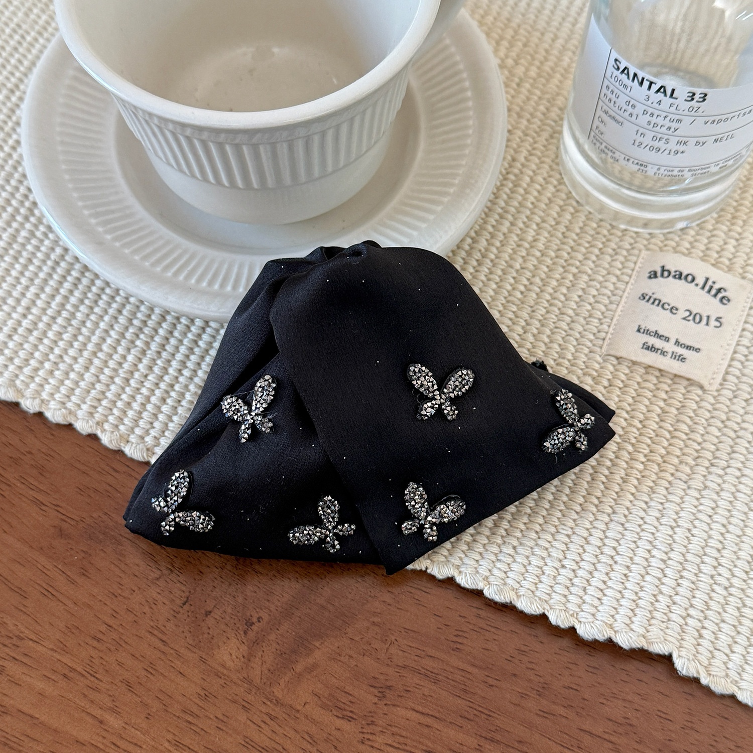 Women's Vintage Rhinestone Cloth Styling Hair Clip Elegant Black Bowknot