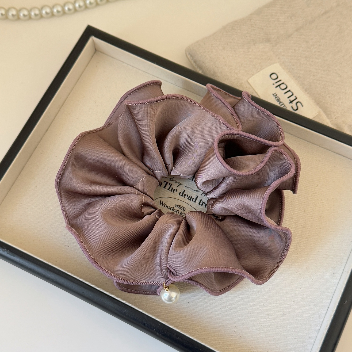 Women's Satin Pearl Double Layer Bun Hair Tie Solid Color