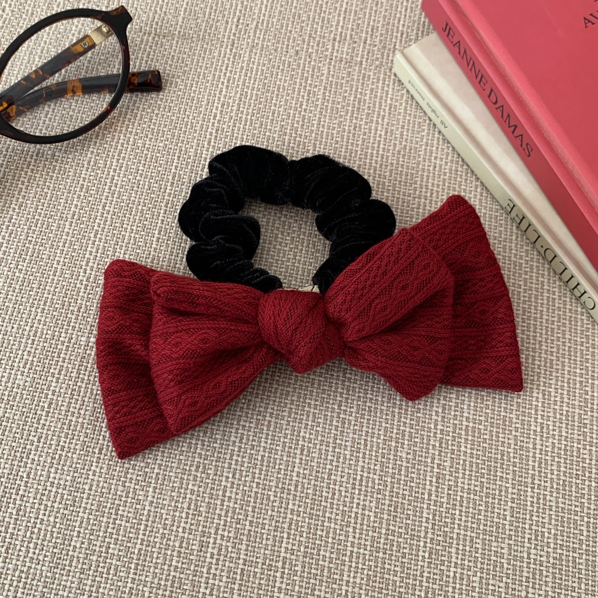 Women's Retro Knitted Bow Hair Claws & Ties Autumn Winter Beige Red Accessories
