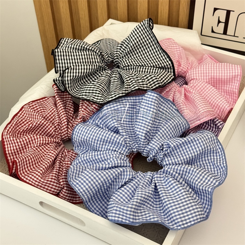 Women's Comfortable Cloth Scrunchies Hair Ties For Daily Wear Checkered Plaid