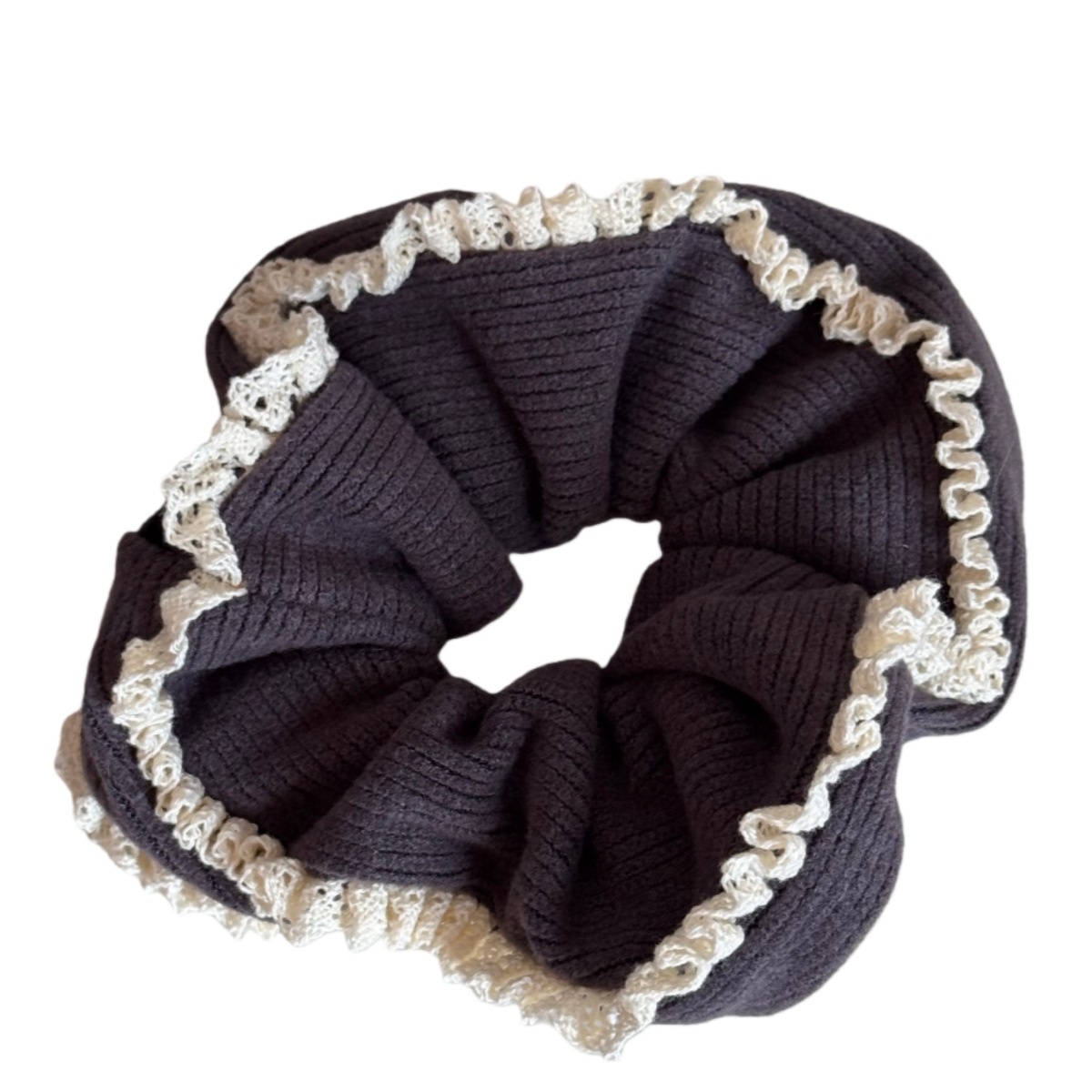 Women Casual Knitted Elastic Hairband Double Layer Lace Edge Solid Color