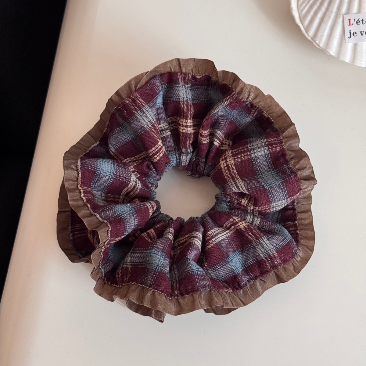 Women's Winter Soft Cloth Hair Tie Scrunchie Blue Purple Plaid