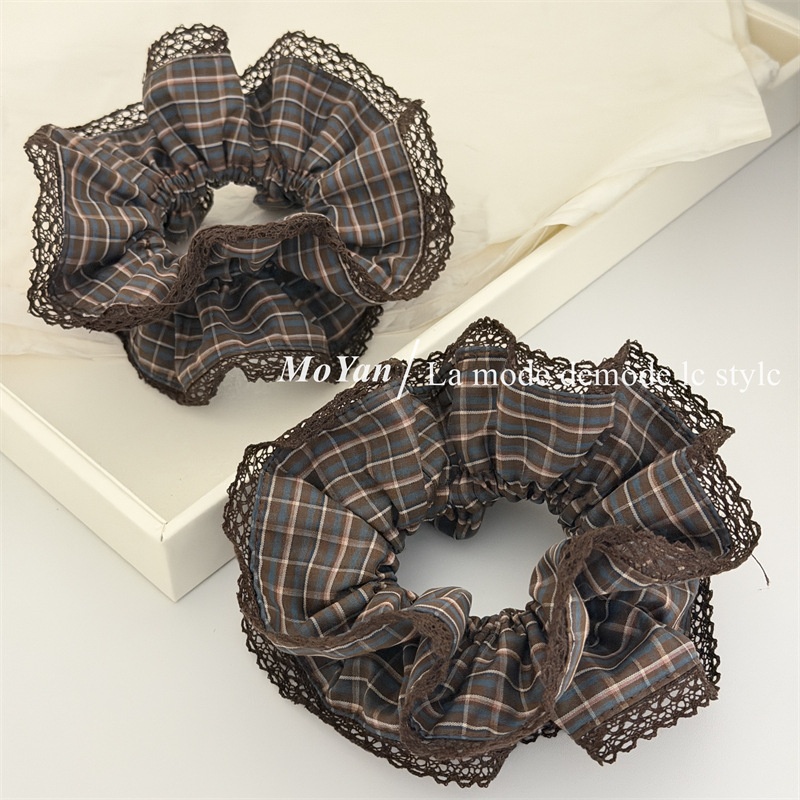 Women's Stylish Cloth Hair Scrunchies Retro Plaid Checkered Lace