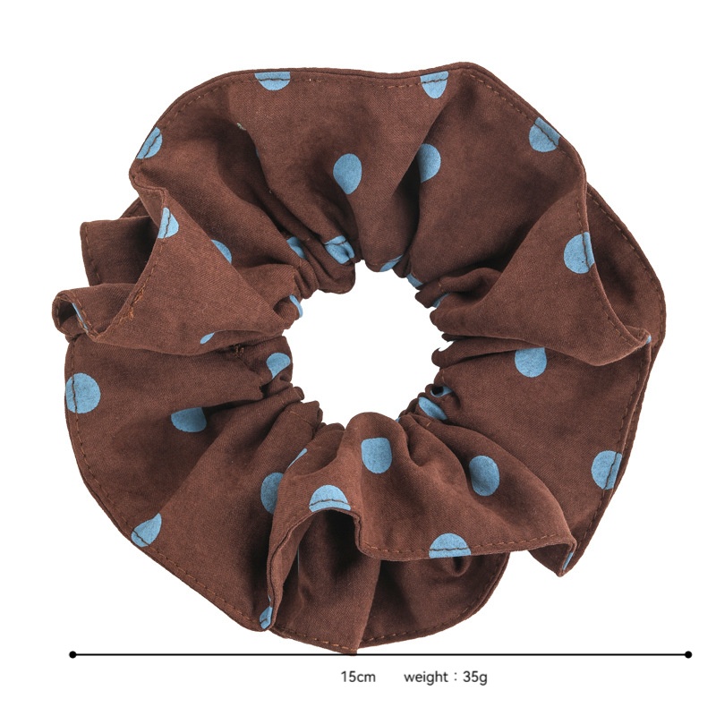 Women's Casual Cloth Scarf Bun Scrunchie Retro Blue Brown Polka Dot