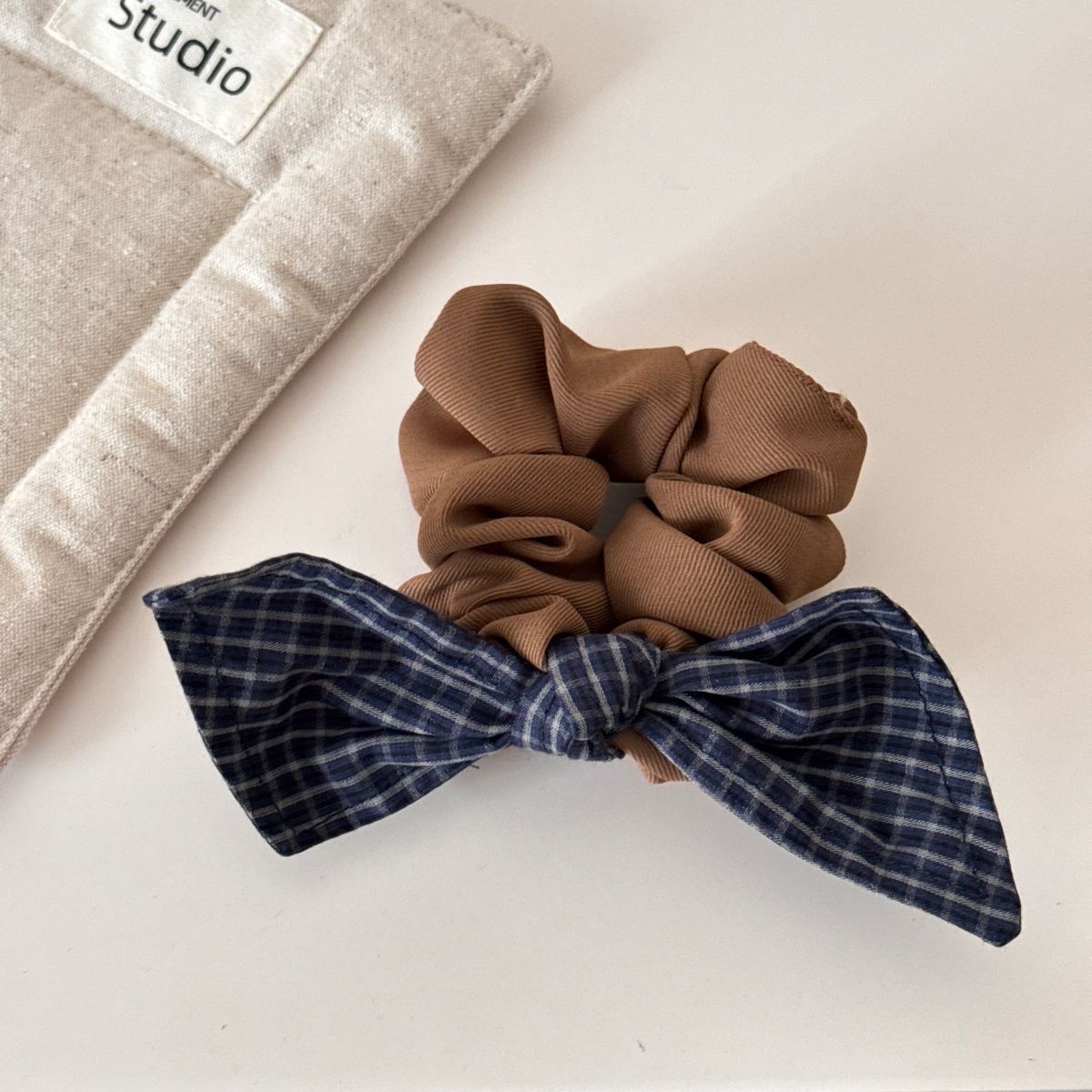 Women's High-End Polka Dot Plaid Butterfly Knot Large Elastic Hair Ties