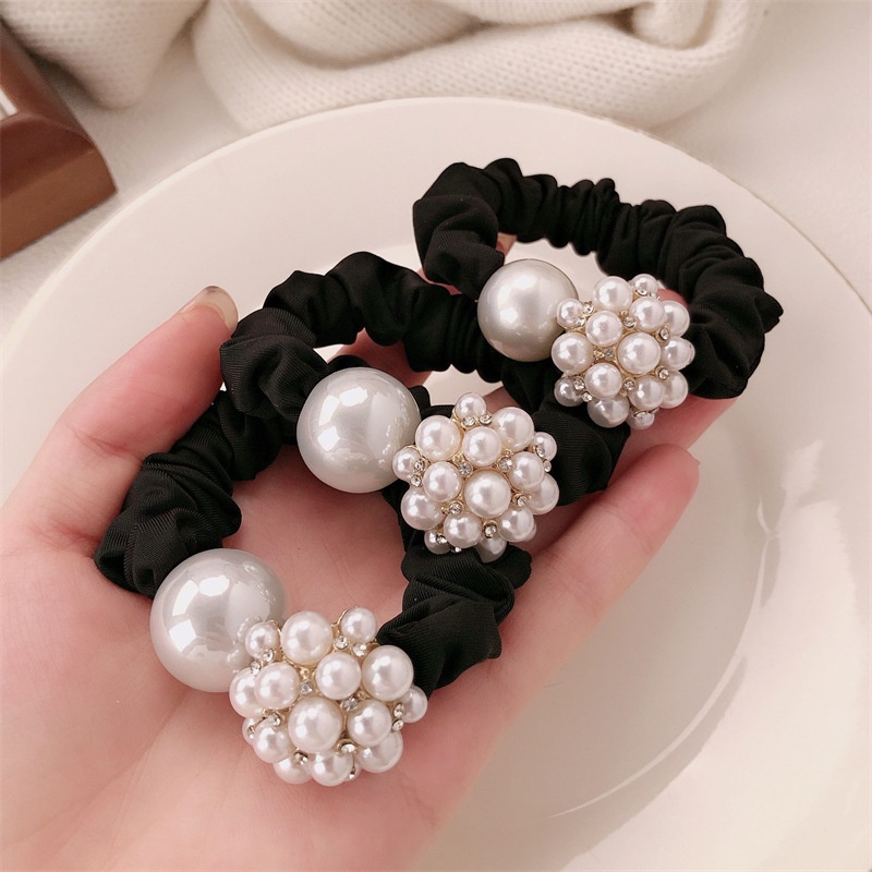 Women's High Elasticity Pearl Hair Tie Durable Cloth Band All Seasons