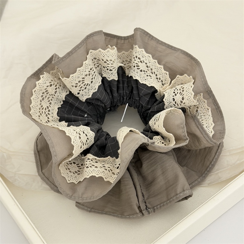 Women's Sweet Soft Cloth Everyday Lace Hair Tie Grey Color Block