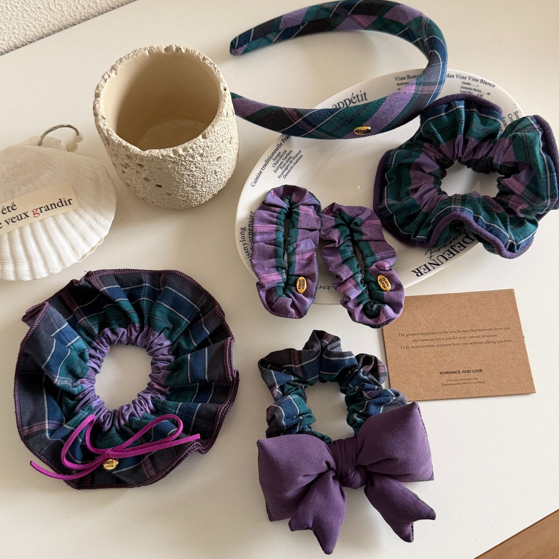 Women's Academy Cloth Scarf Scrunchie Elastic Hair Bands Plaid Pattern