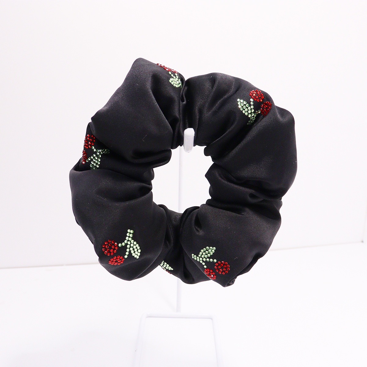 Girls School Uniform Ponytail Hair Tie Cloth Rhinestone Cherry Grid