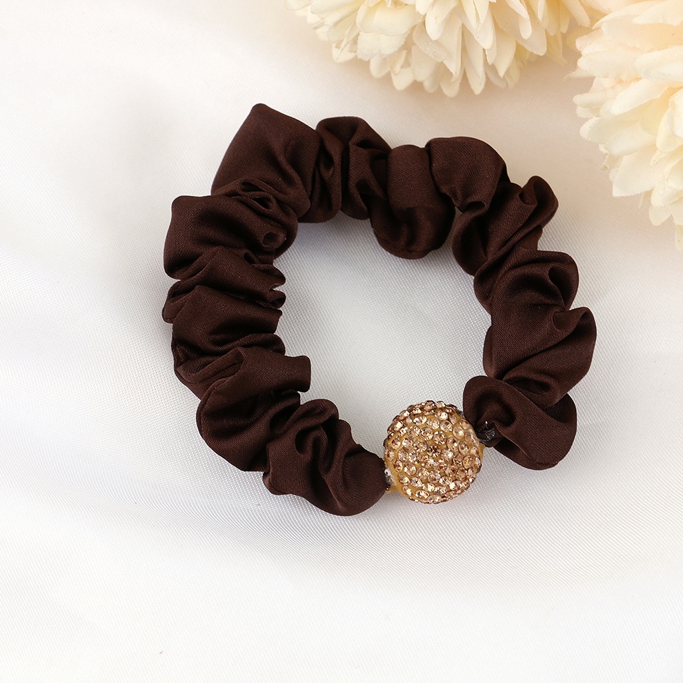 Women's High Elasticity Pleated Rhinestone Hairband Khaki Brown Black Hair Tie